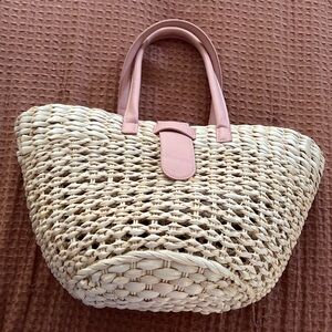 Blush raffia woven btb Los Angeles beach tote straw wicker bag